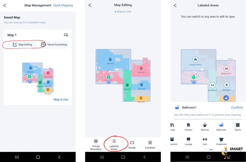 Den einzelnen Räumen werden in der ECOVACS DEEBOT T20 OMNI Handy-App Symbole zugeordnet.
